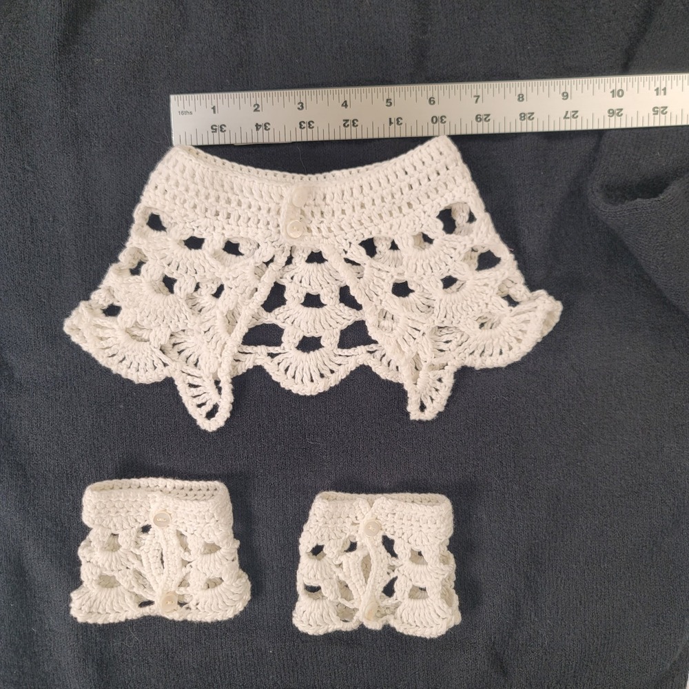 Handmade Crochet Detachable Collar Cuffs Set Cottagecore Dark Academia Sweater - Picture 6 of 10